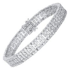 TJD 5.0 Carat Natural Round 
Baguette Diamond 18KT White Gold Bracelet