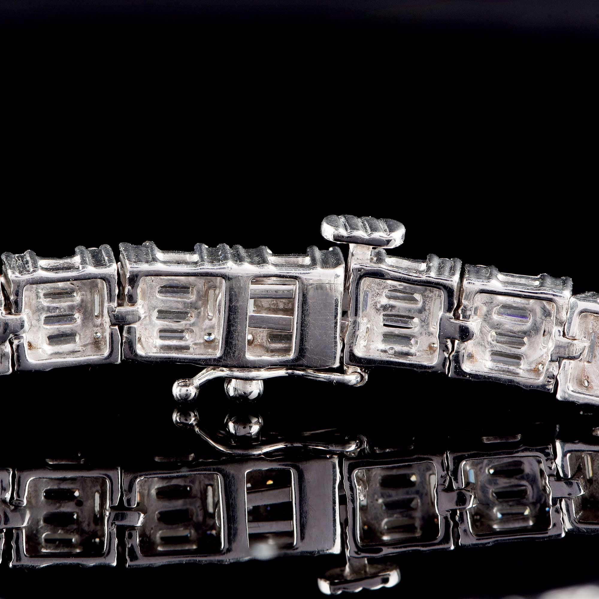 Baguette Cut TJD 5.0 Carat Round and Baguette Diamond 14KT White Gold Bridal Bracelet For Sale