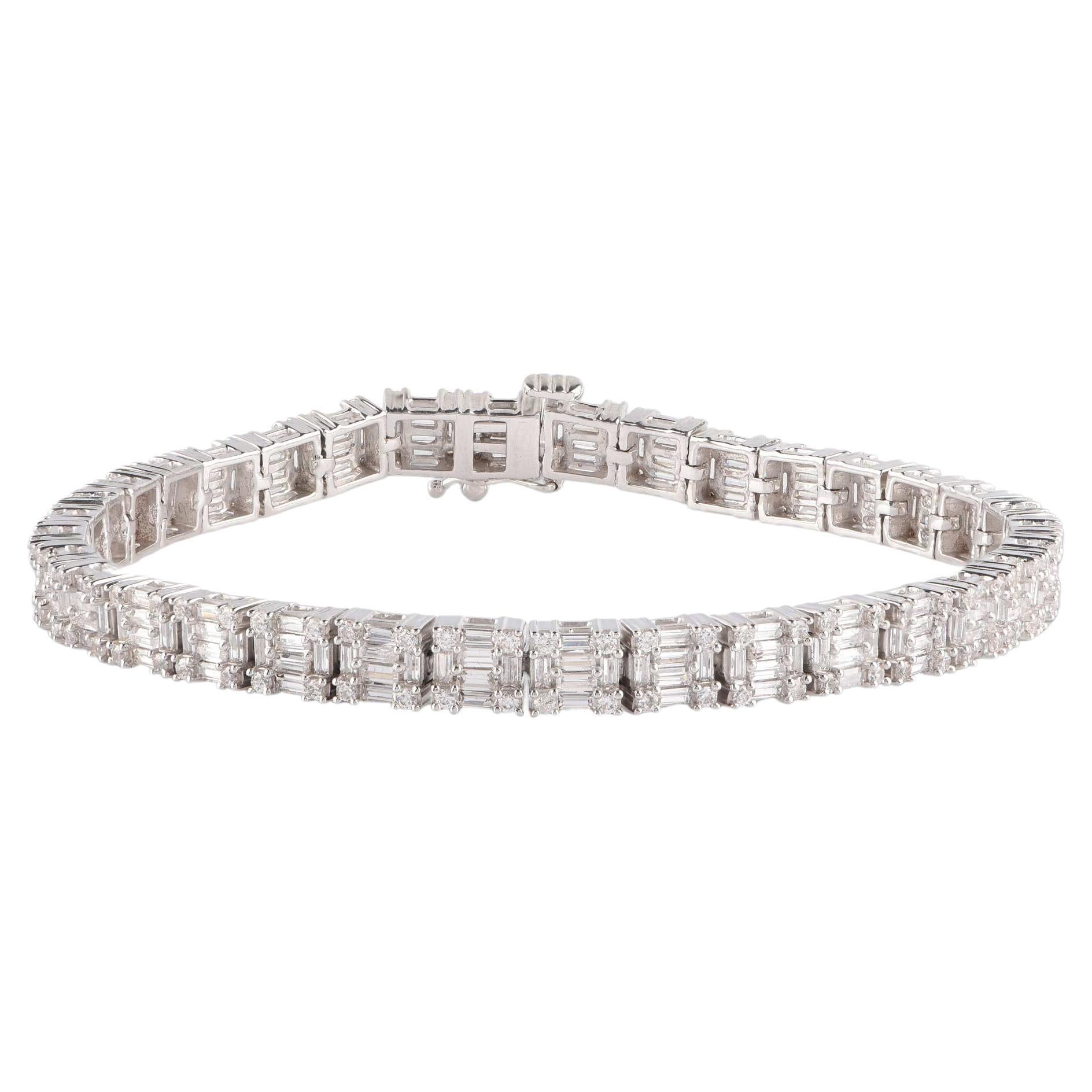 TJD 5.0 Carat Round and Baguette Diamond 14KT White Gold Bridal Bracelet For Sale