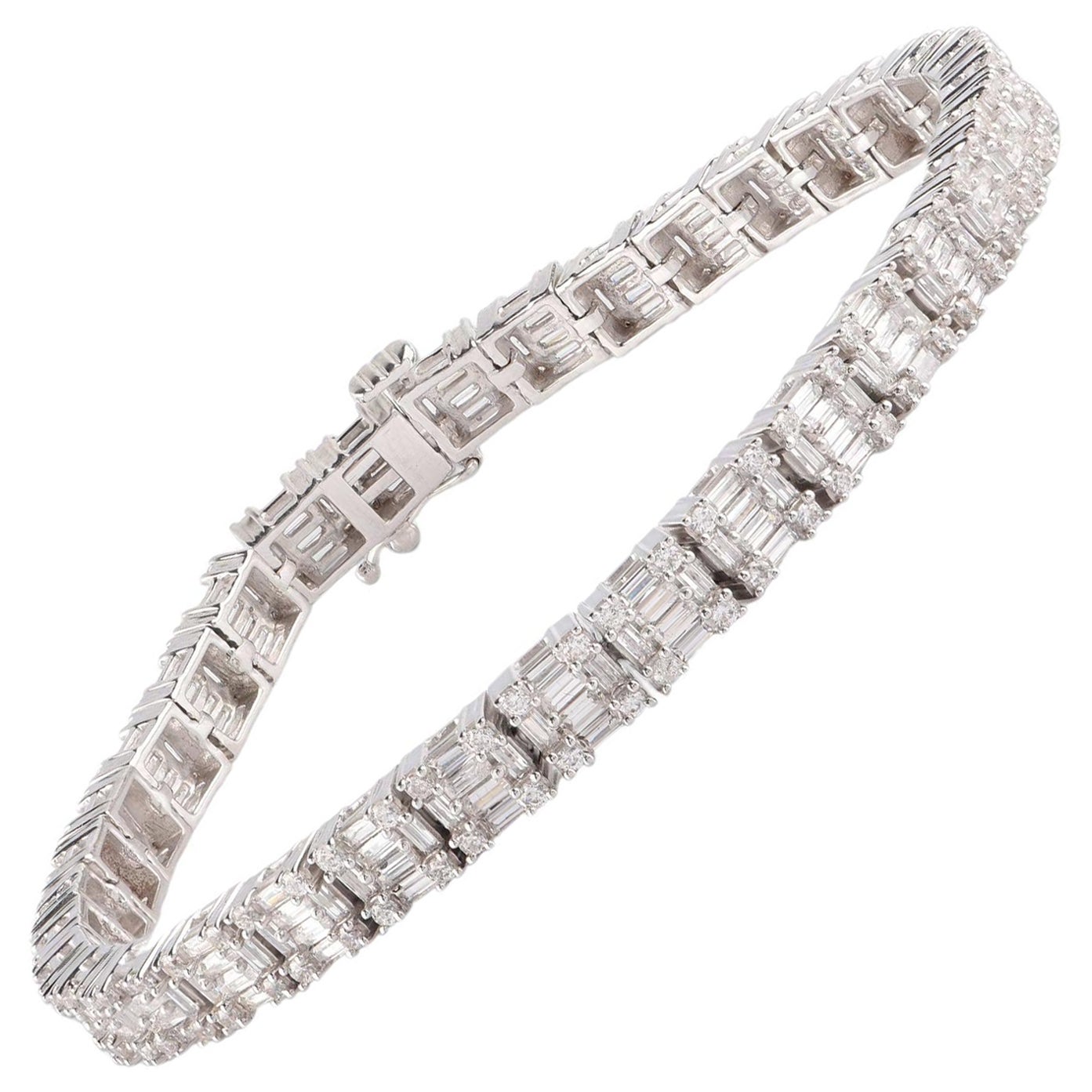 TJD 5.0 Carat Round and Baguette Diamond 14KT White Gold Bridal Bracelet