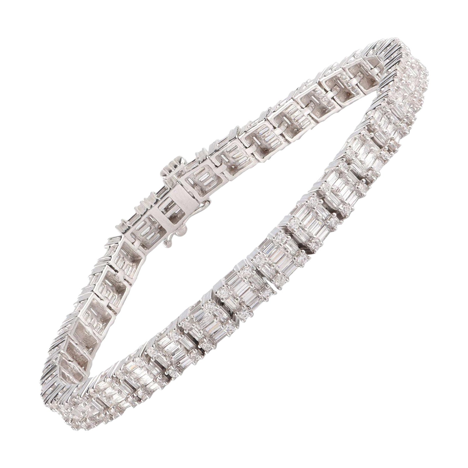 TJD 5.0 Carat Round and Baguette Diamond 18 Karat White Gold Quad Bracelet
