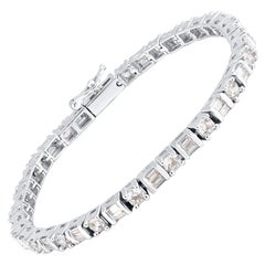 TJD 5.0 Carat Round 
Baguette Alternate Diamond 14K White Gold Tennis Bracelet