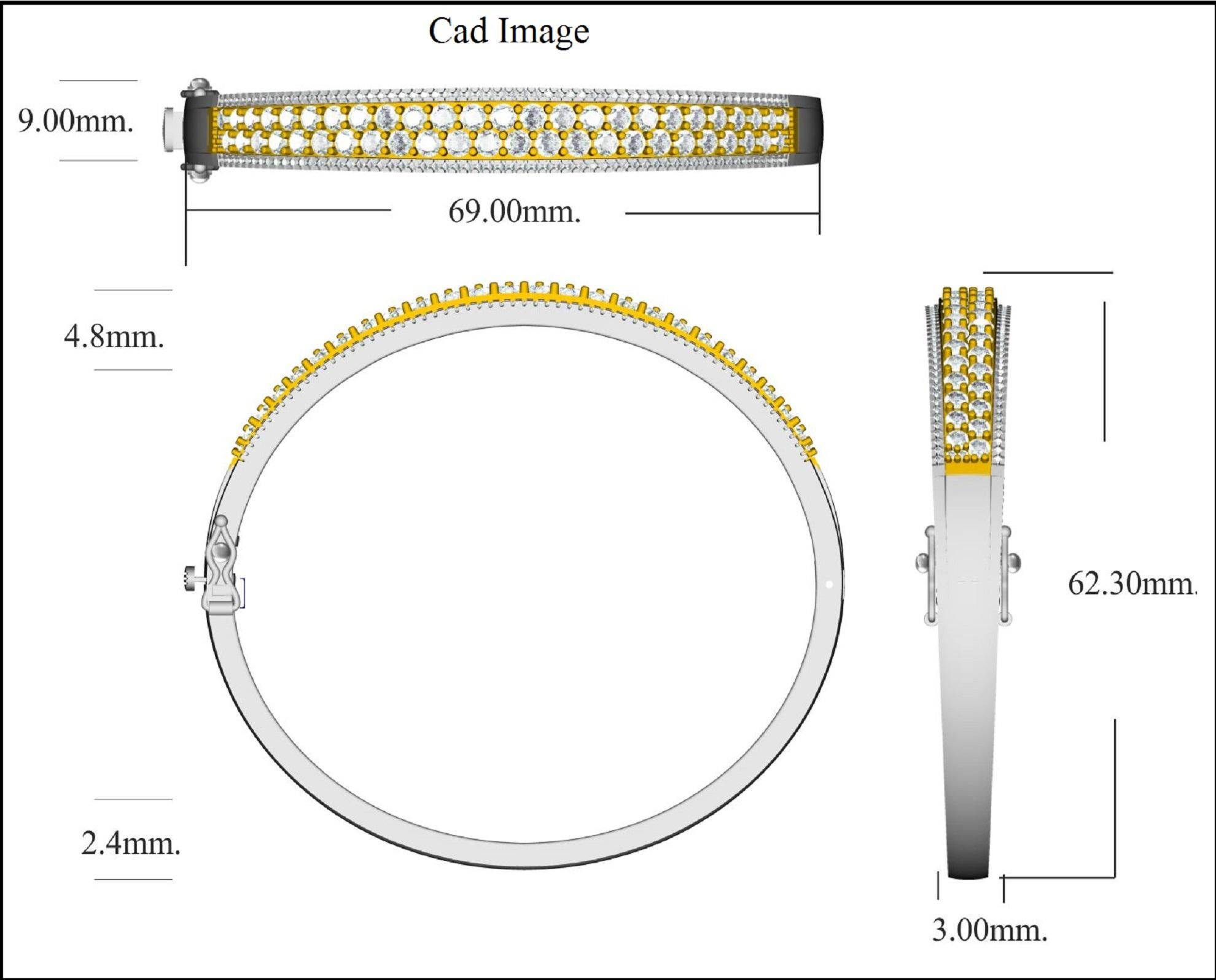 Simple et sophistiqué, ce bracelet à double rangée de diamants s'accorde avec la plupart des tenues vestimentaires. Whiting en or blanc 14 carats et rhodium jaune au centre, serti de 175 diamants ronds de taille brillant en sertissage prong et