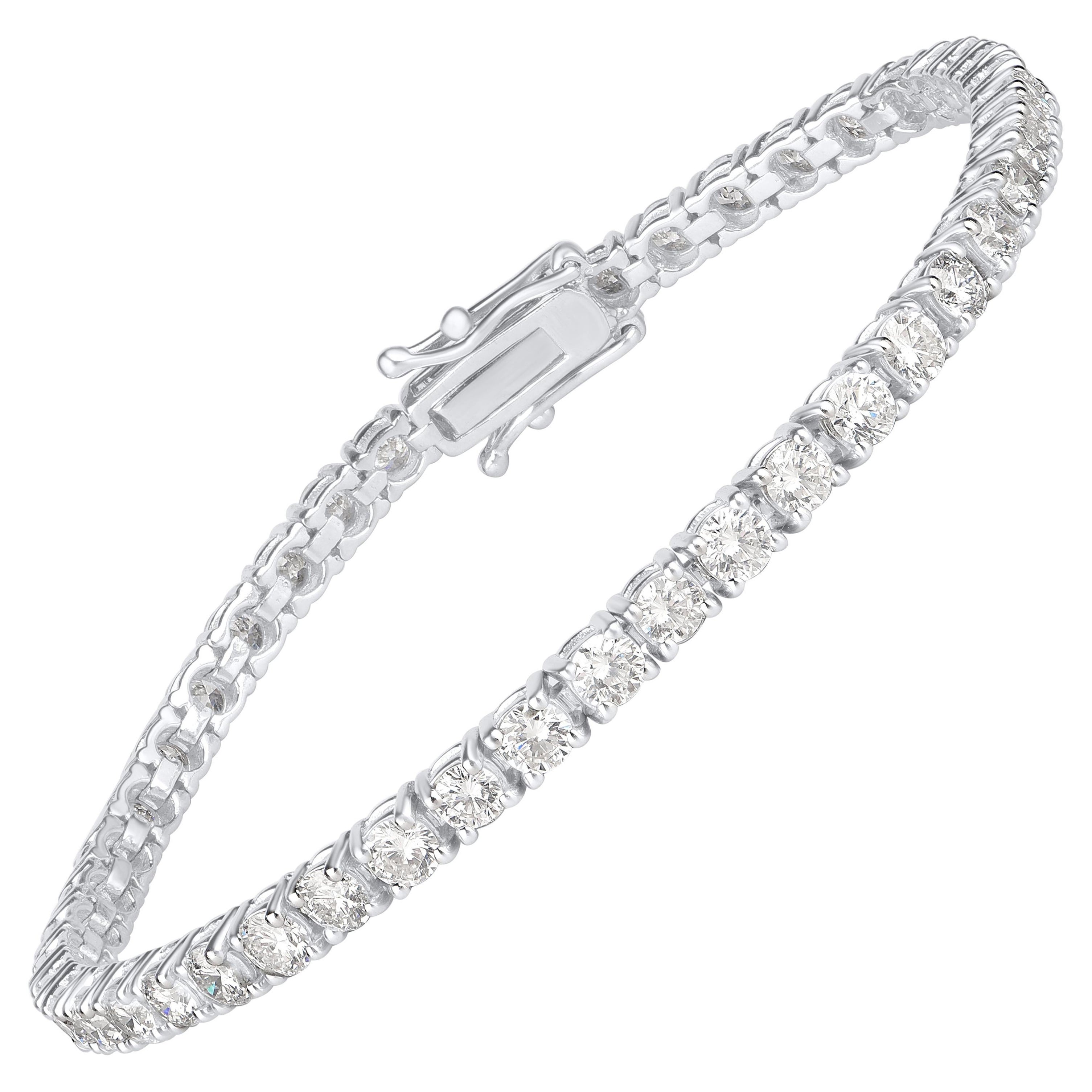 TJD 5.0 Carat Round Diamond 18 Karat White Gold Classic 4 Prong Tennis Bracelet in vendita