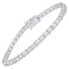 TJD 5.0 Carat Round Diamond 18 Karat White Gold Classic 4 Prong Tennis Bracelet