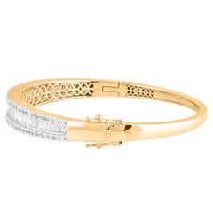 TJD 5.0 Ct Natural Round & Baguette Diamond Bangle Bracelet in 14KT Yellow Gold