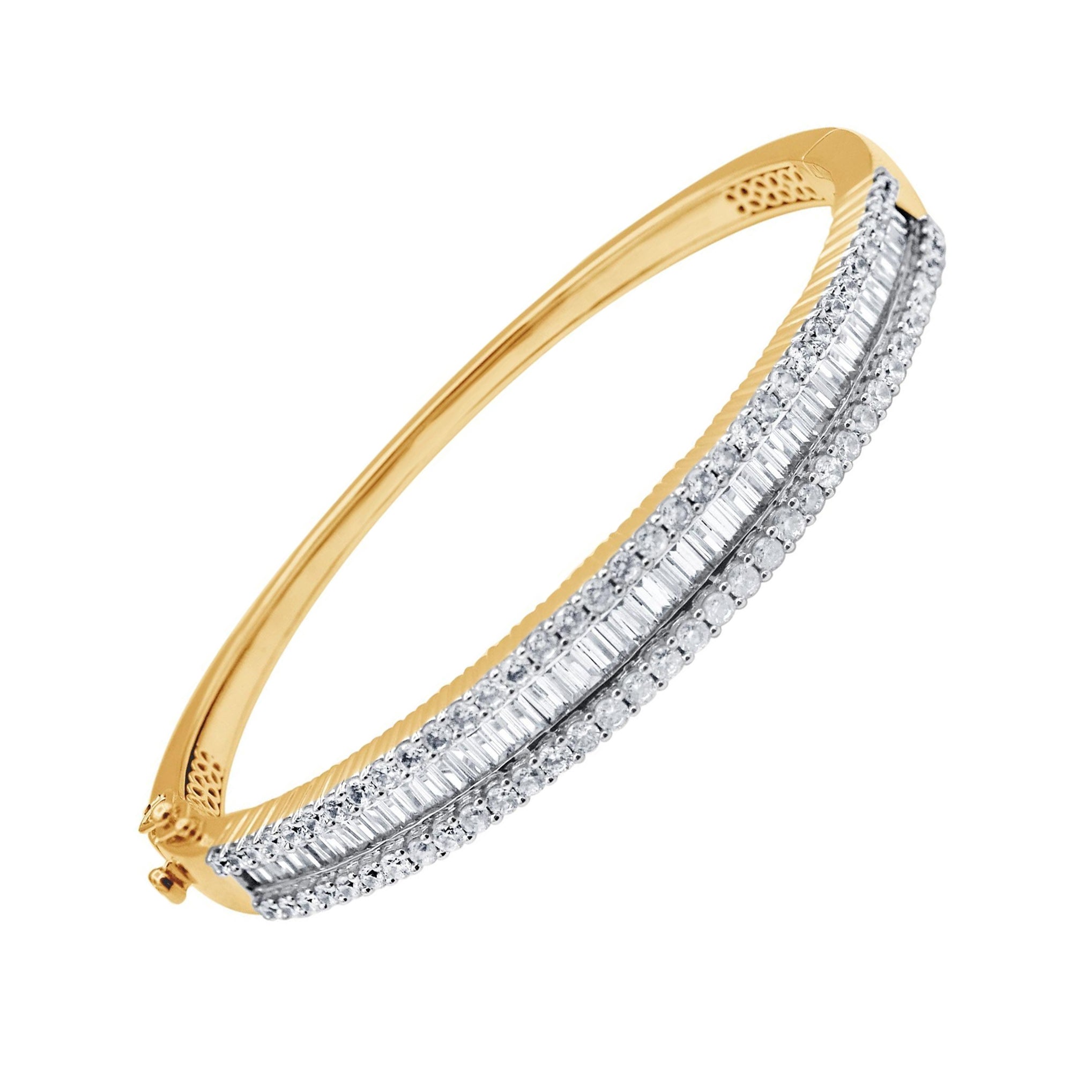 TJD 5.0 CT Natural Round
Baguette Diamond Bangle Bracelet in 18KT Yellow Gold