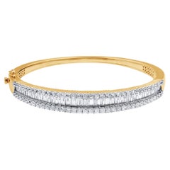 TJD 5.0 Ct Natural Round & Baguette Diamond Bangle Bracelet in 18KT Yellow Gold