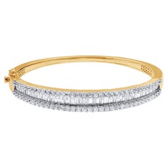 TJD 5.0 CT Natural Round & Baguette Diamond Bangle Bracelet in 18KT Yellow Gold
