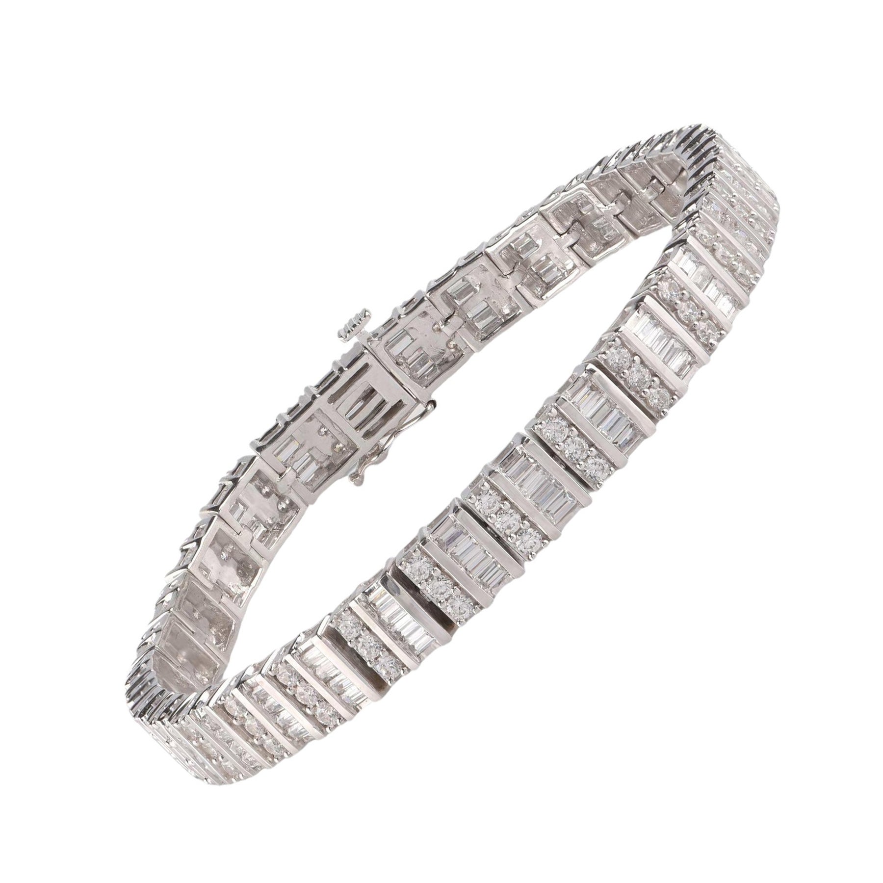 TJD 5.0 CTW Baguette and Round Cut Diamond 14KT White Gold Link Bracelet