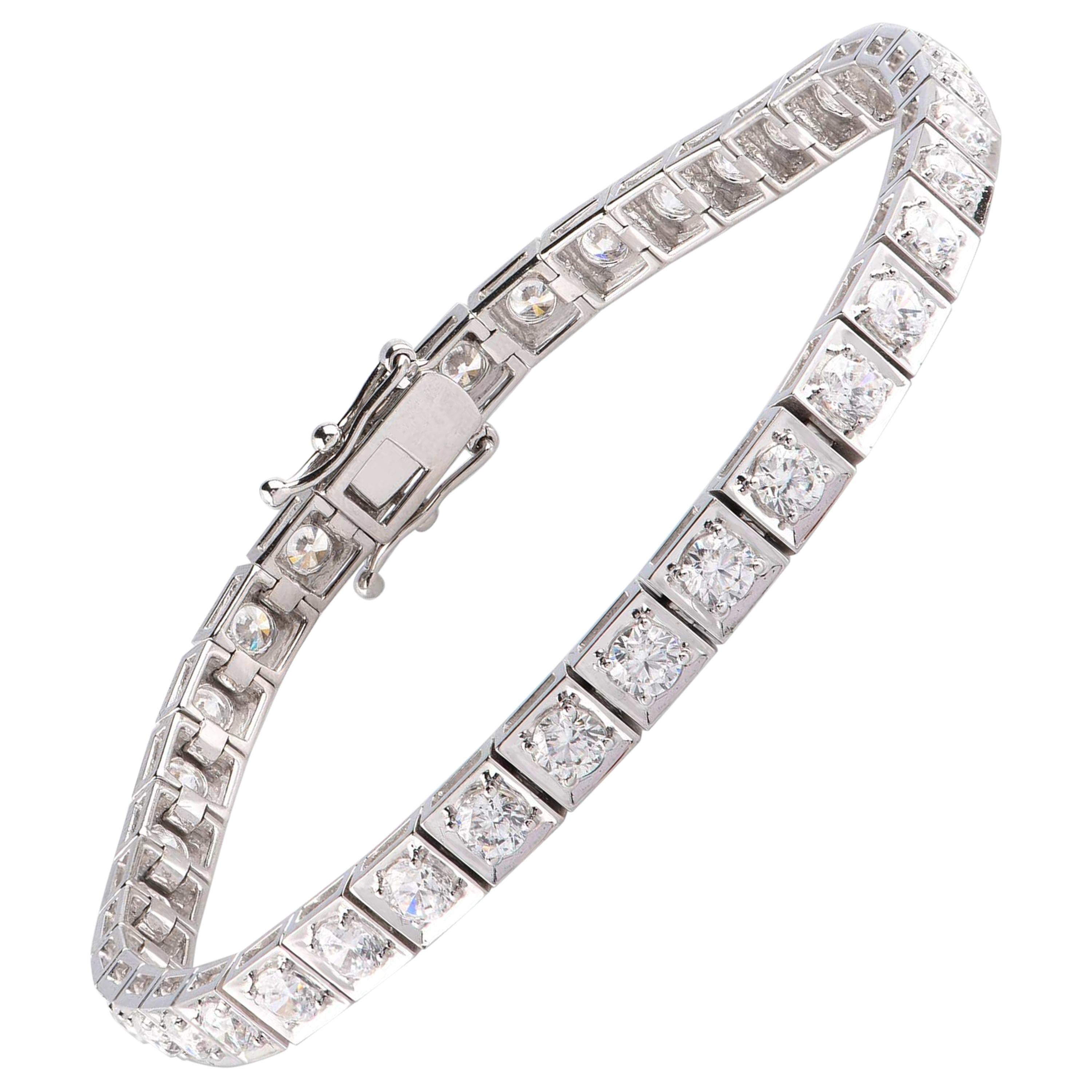 TJD Bracelet tennis classique à maillons en or blanc 18 carats avec diamants de 5,00 carats