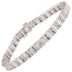 TJD Bracelet Quad en or blanc 18 carats avec diamants ronds et baguettes de 5,00 carats