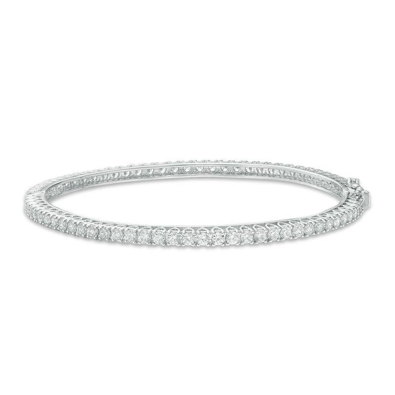 Contemporary TJD 5.00 Carat Diamond Full Eternity Bangle Hinged Bracelet 14 Kt White Gold For Sale