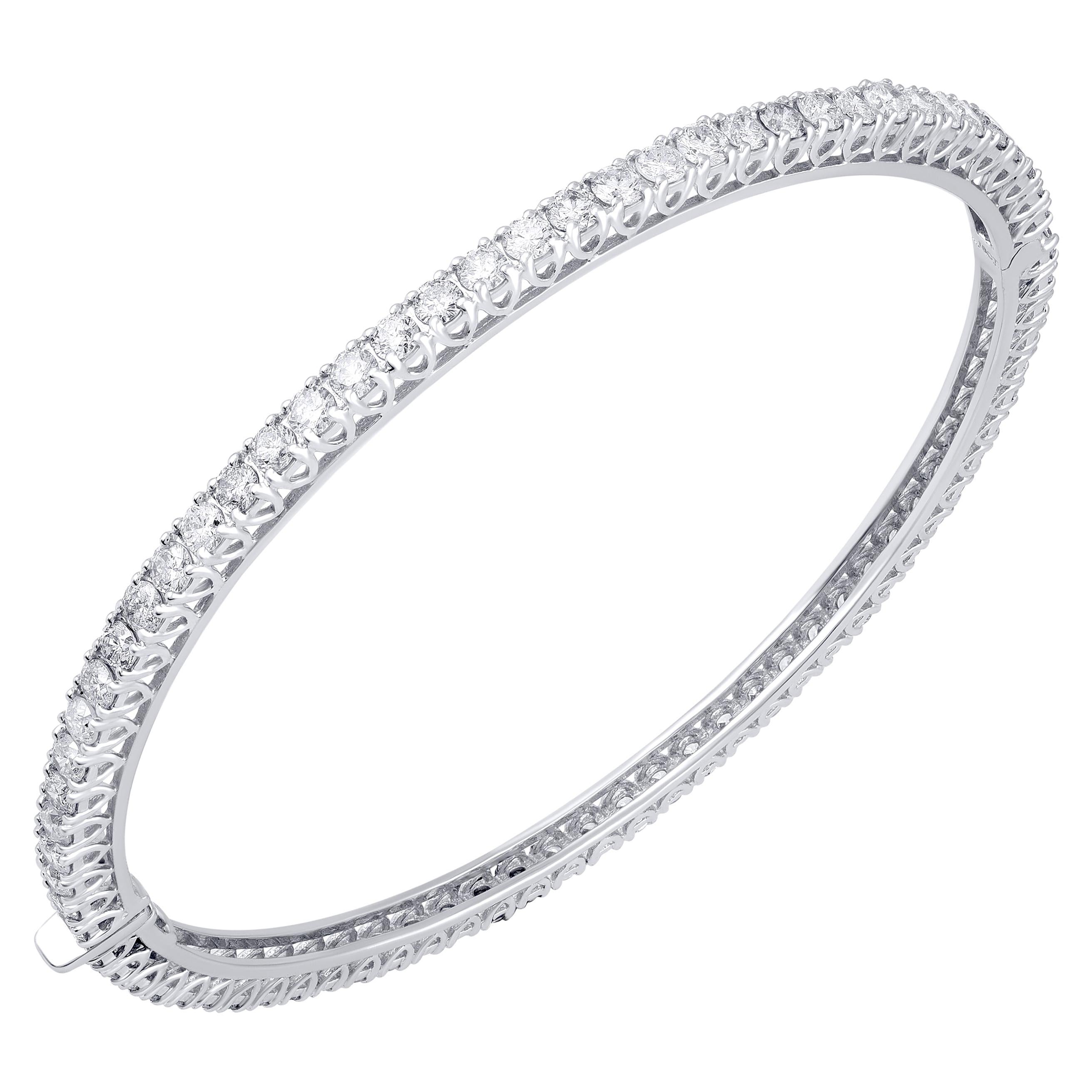 TJD 5.00 Carat Diamond Full Eternity Bangle Hinged Bracelet 14 Kt White Gold For Sale