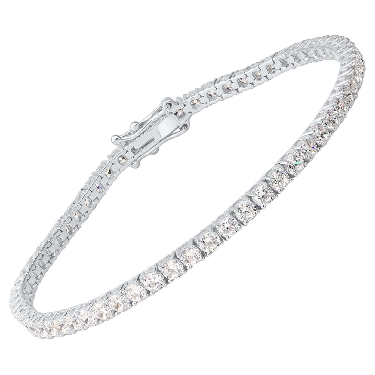 TJD Bracelet tennis classique à 4 griffes en or blanc 14 carats avec diamants ronds de 5,00 carats