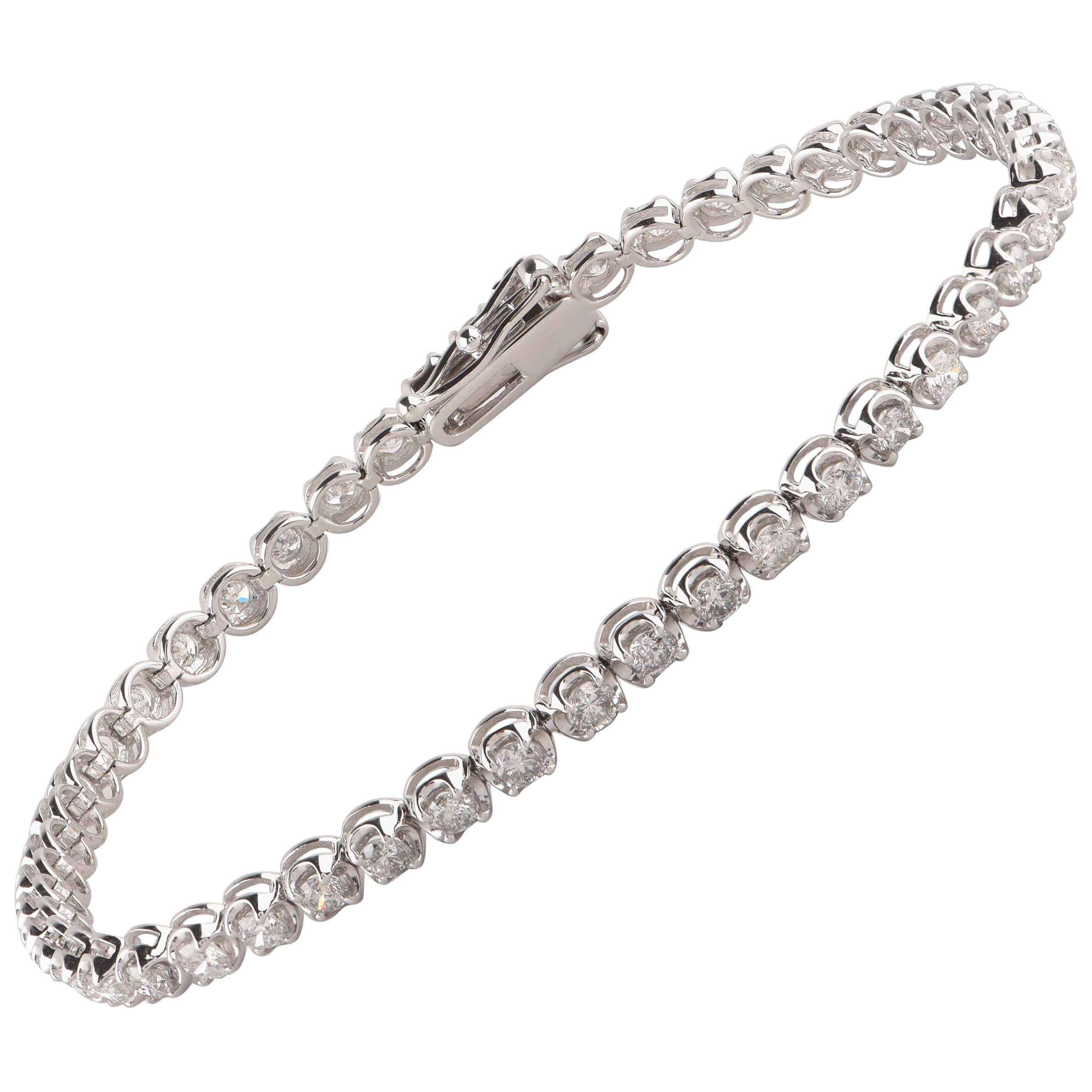 TJD Bracelet tennis à monture couronne en or blanc 14 carats avec diamants ronds de 5,00 carats