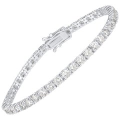 TJD Bracelet tennis classique à 4 griffes en or blanc 18 carats avec diamants ronds de 5,00 carats