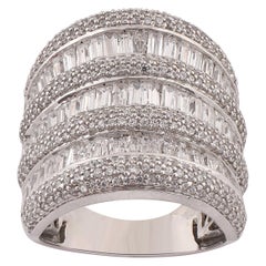 TJD 5.00 Carat Round and Baguette Diamond 14 Karat White Gold Multirow Wide Ring
