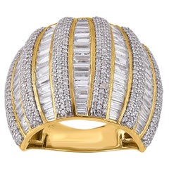 Bague designer en or jaune 14 carats avec diamants ronds et baguettes de 5,00 carats TJD