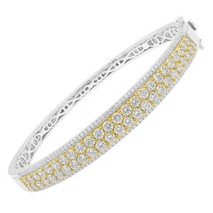 Bracelet jonc à double rangée de diamants en or blanc 14 carats avec diamants ronds de 5,00 carats TJD