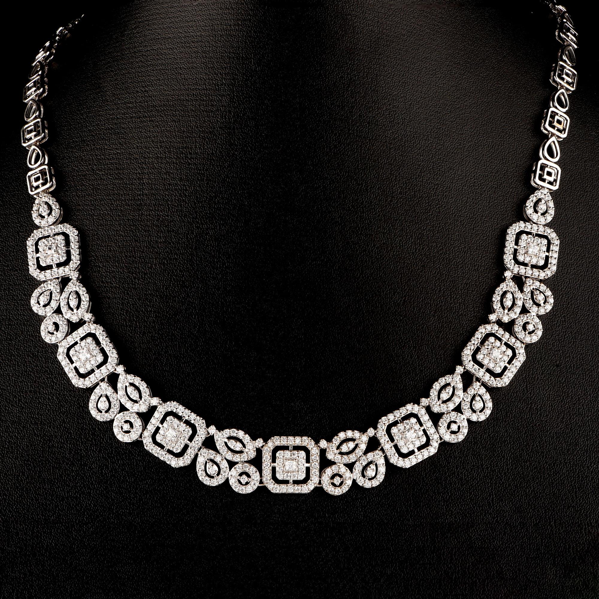 Modern TJD 5.50 Carat Diamond 18 Karat White Gold Stunning Glorified Bridal Necklace For Sale