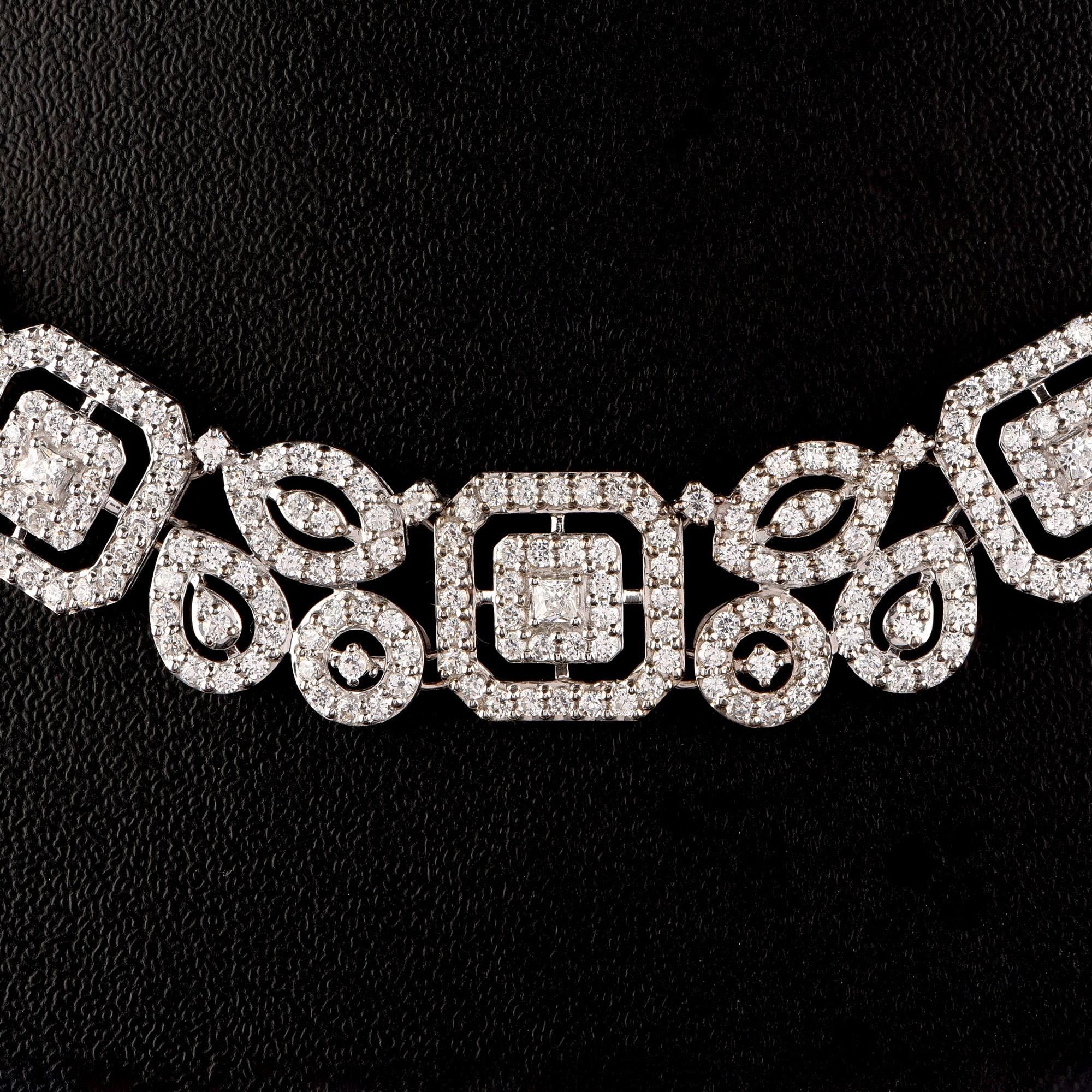 Round Cut TJD 5.50 Carat Diamond 18 Karat White Gold Stunning Glorified Bridal Necklace For Sale