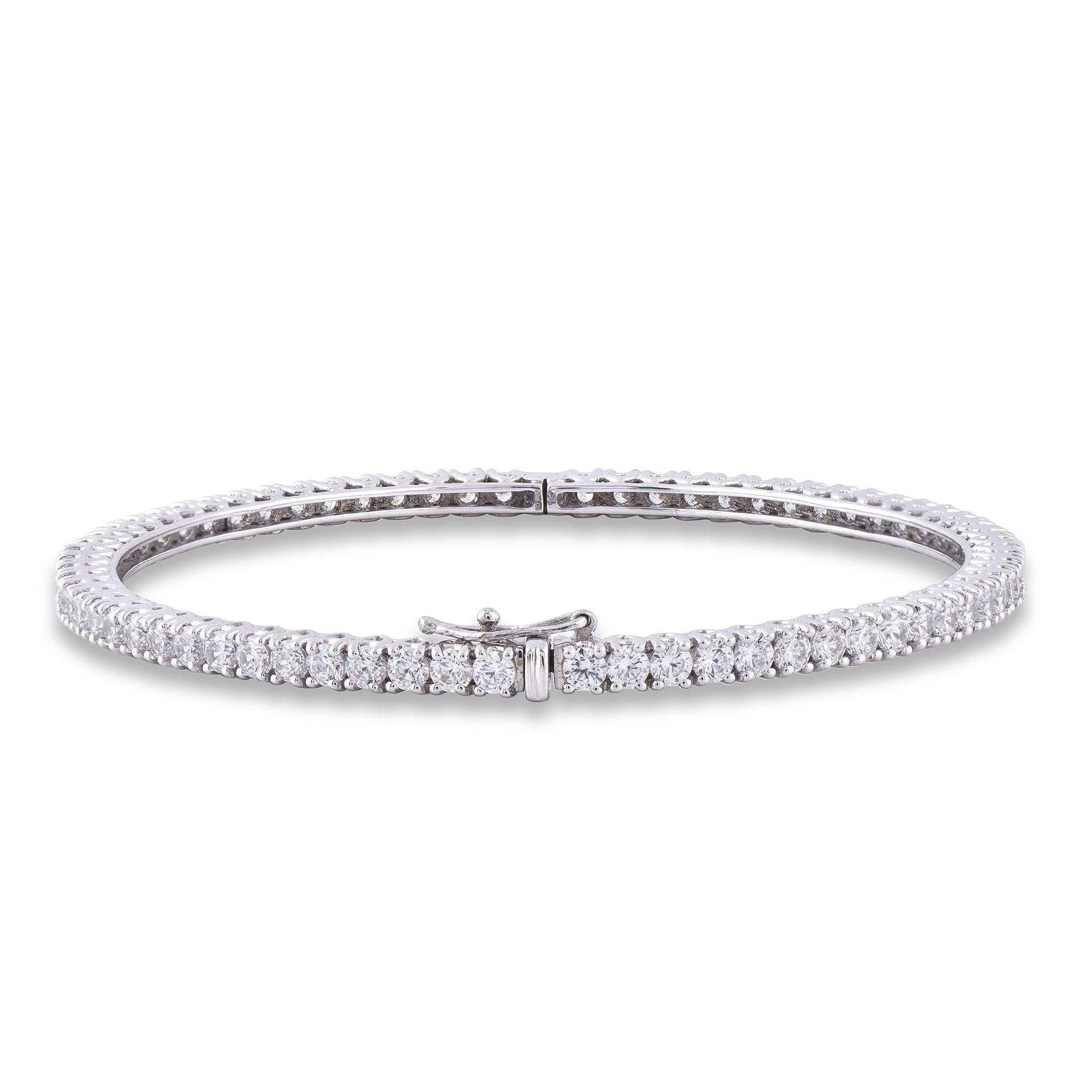 TJD 6.30 Carat Round Diamond 18K White Gold Classis Full Eternity Hinged Bangle In New Condition For Sale In New York, NY