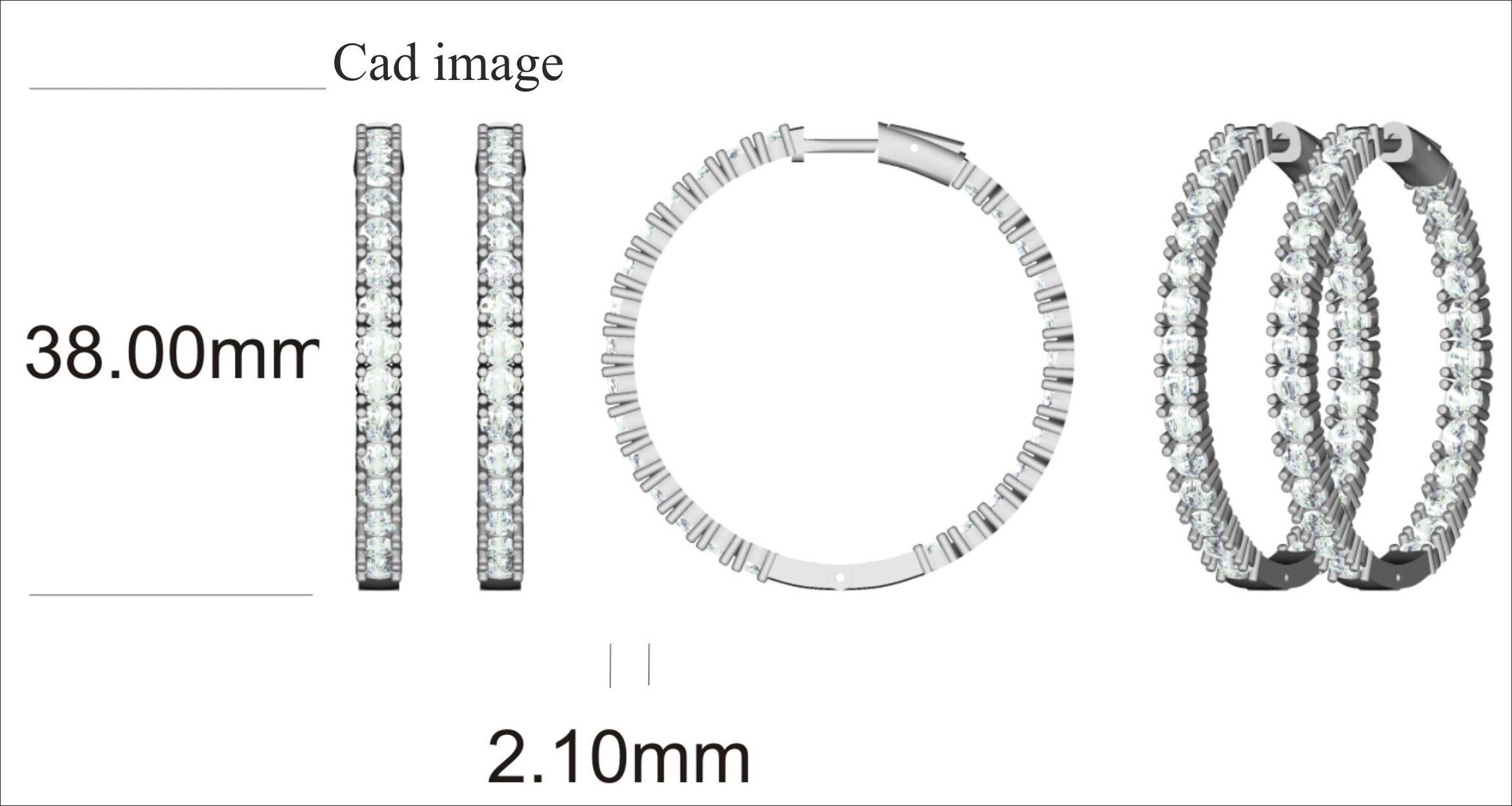 Every look benefits from the smooth shimmer of a pair of dazzling diamond hoop earrings. Hand-crafted by our inhouse experts in 14 karat white gold and captivates with 7.00 carat and studded with 54 round diamond set in prong setting, shines with