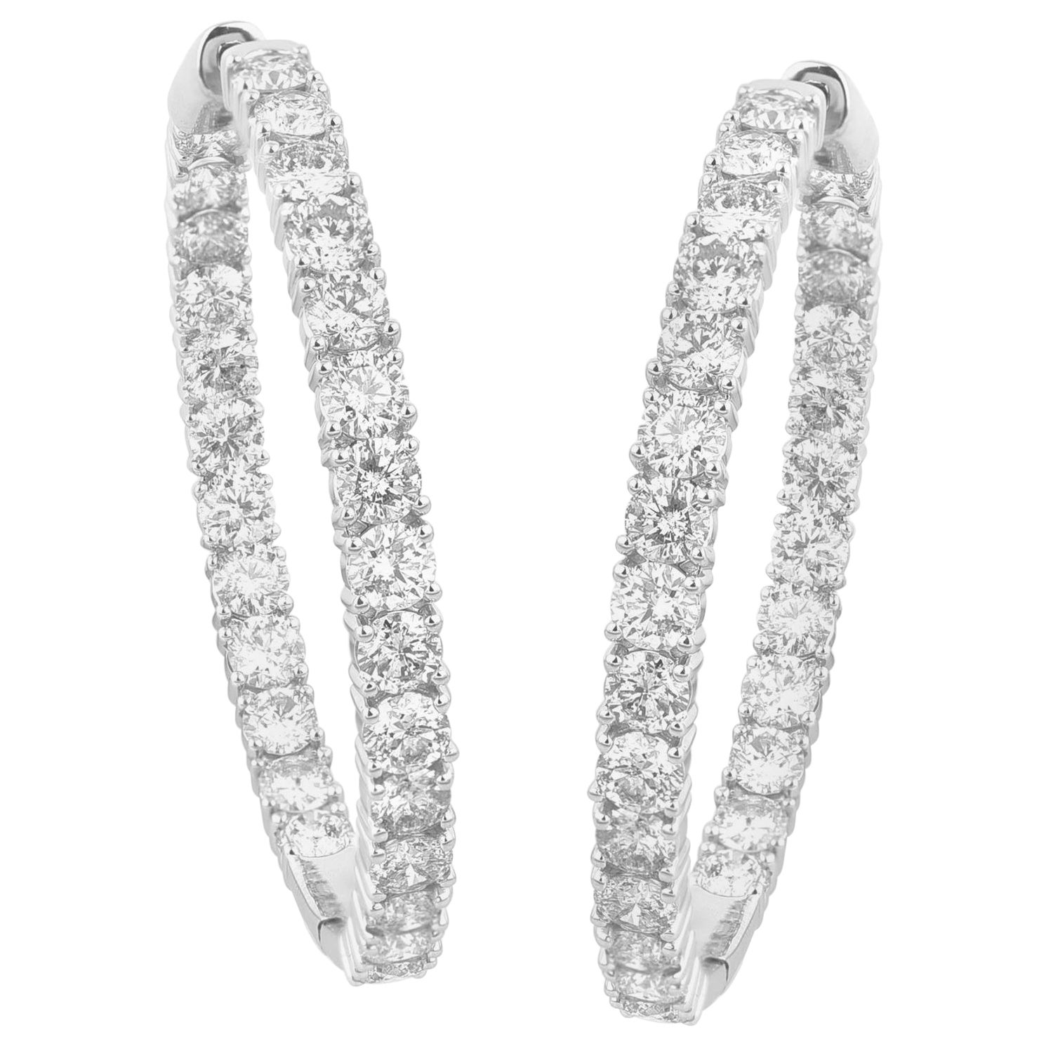 TJD 7,0 carati tondi in oro bianco 14K Designer Inside Out Orecchini a cerchio con diamanti