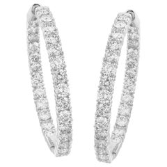 TJD 7.00 Carat Round 14K White Gold Designer Inside Out Diamond Hoop Earrings
