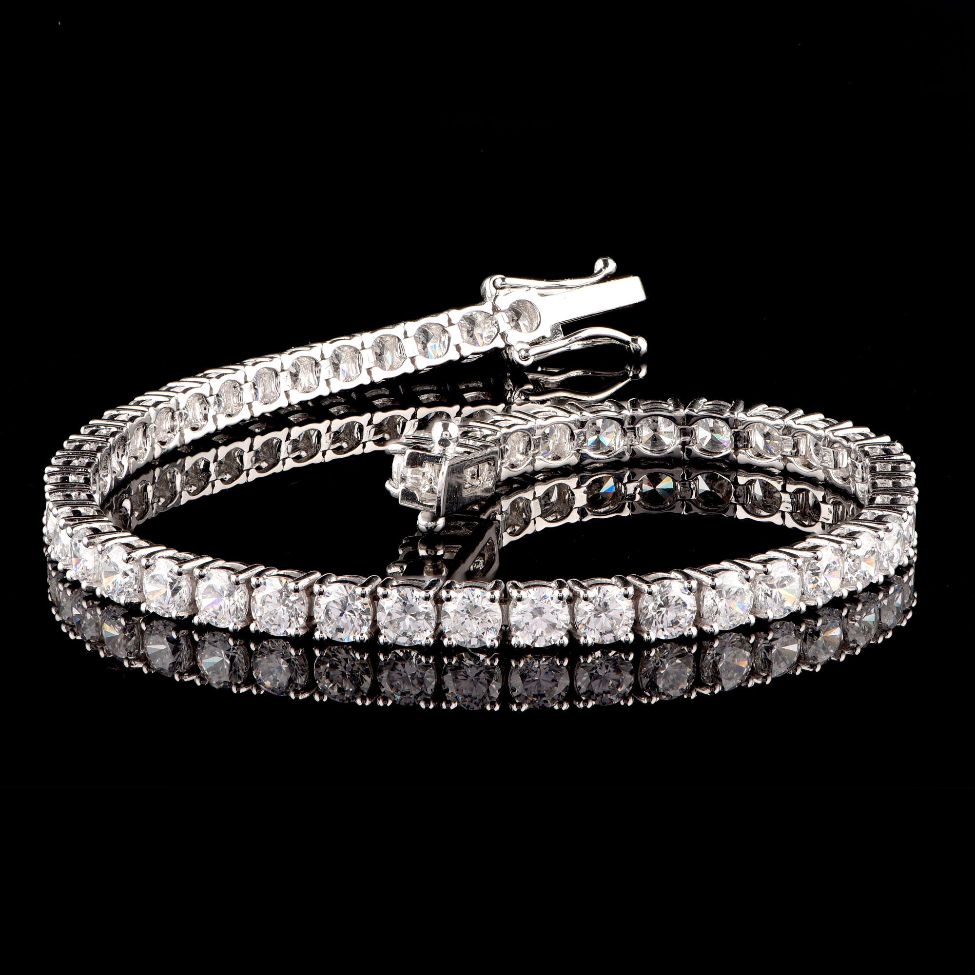 Contemporary TJD 8.00 Carat Diamond 14 Karat White Gold Prong Set Classic Tennis Bracelet For Sale