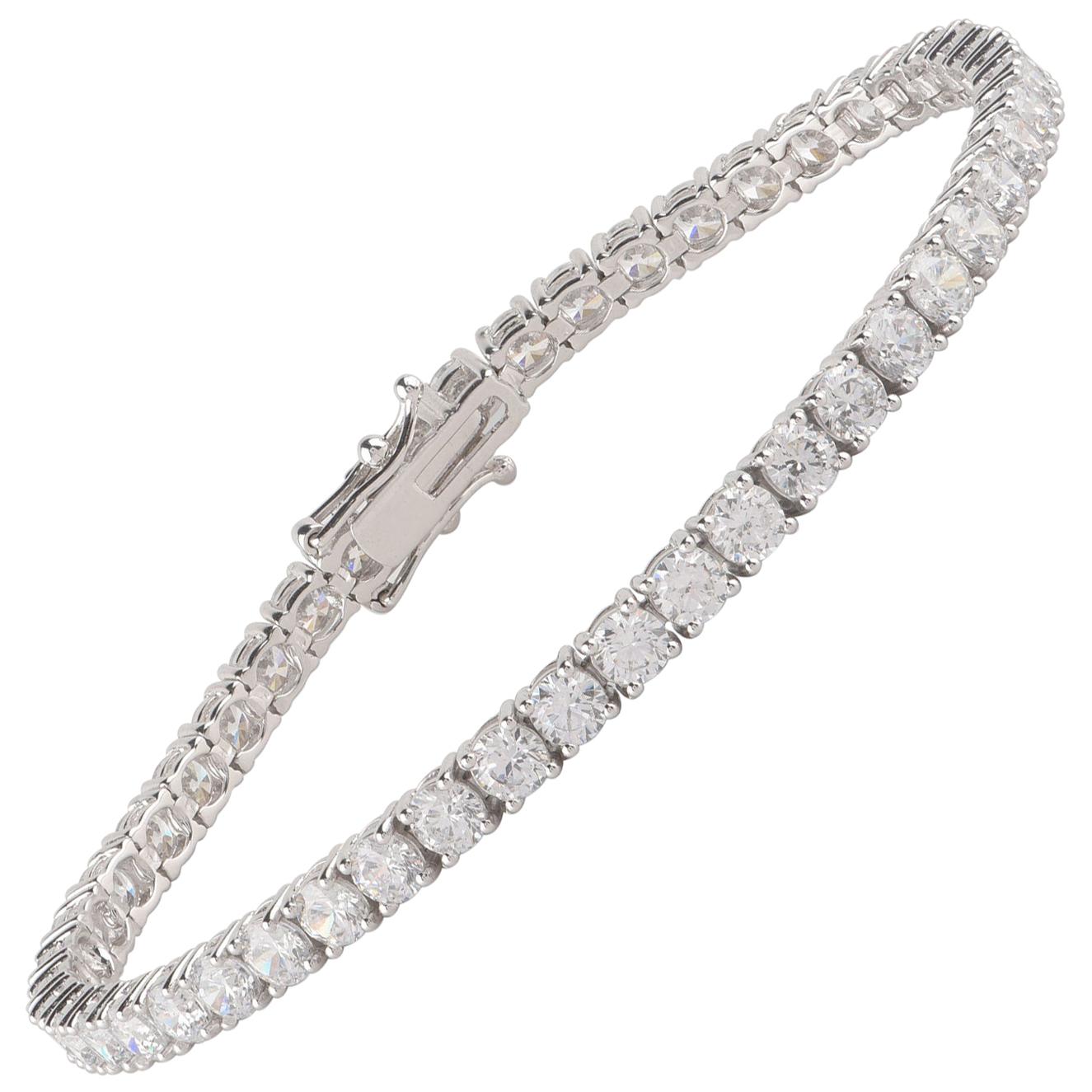 TJD Bracelet tennis classique à griffes en or blanc 14 carats serti de 8,00 carats de diamants