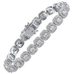 TJD IGI Certified 8.00 Carat Diamond 10 Karat White Gold Halo Link Bracelet
