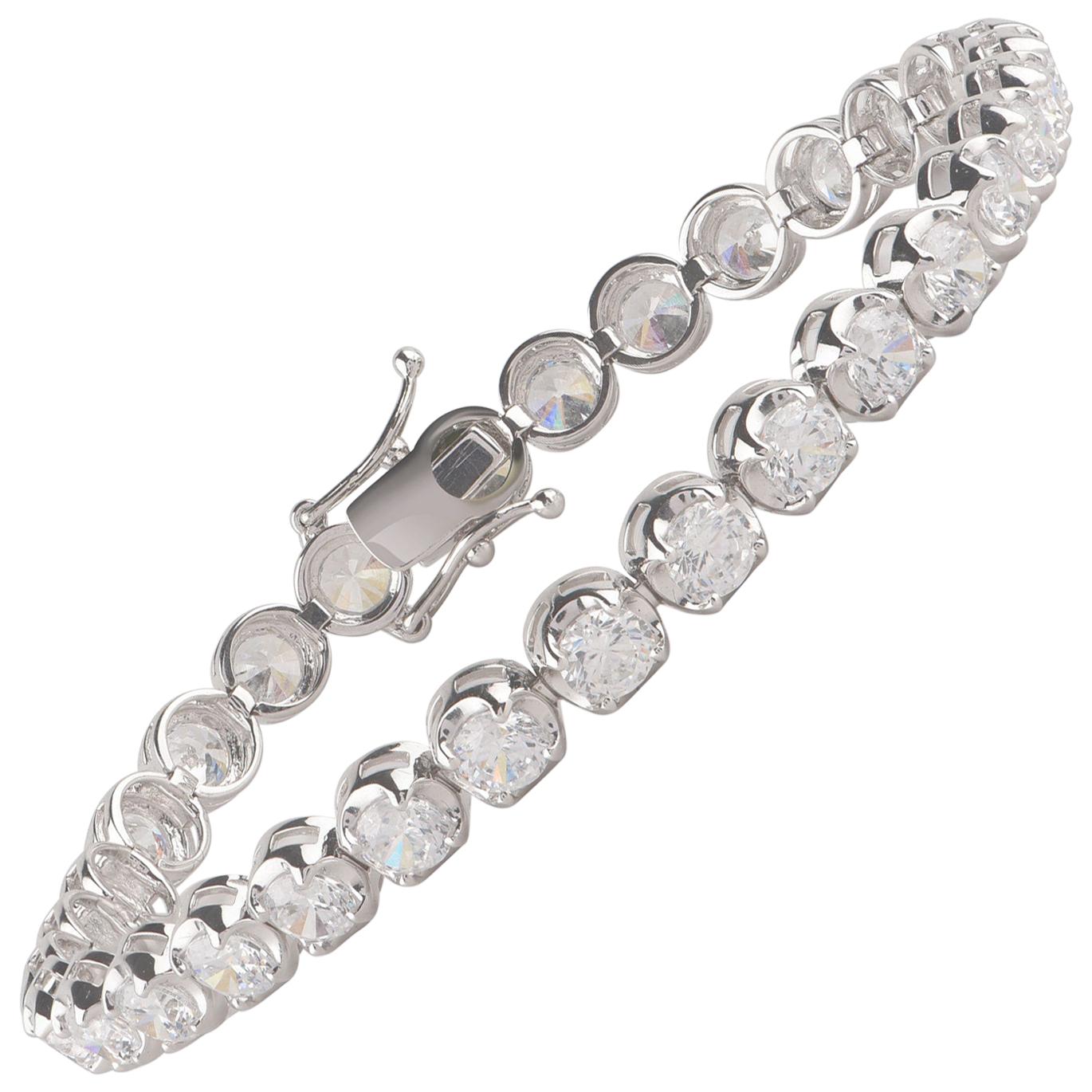 TJD Bracelet tennis classique en or blanc 14 carats avec diamants de 9,00 carats en vente