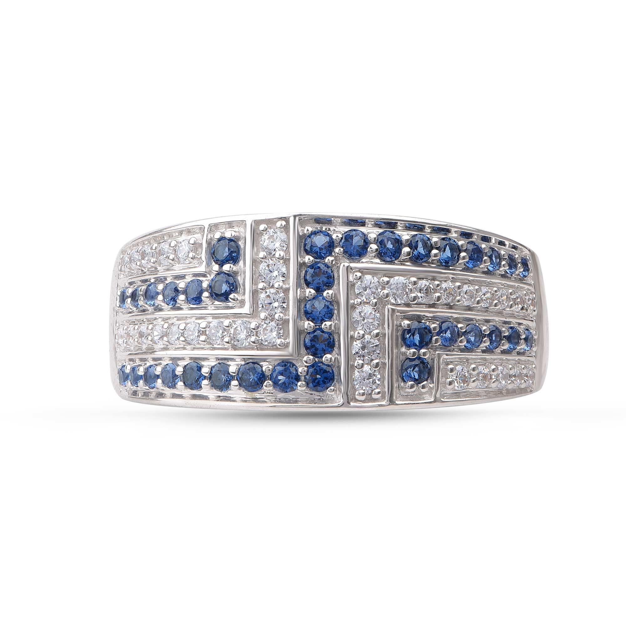 Modern TJD 0.25 Carat Diamond and Natural Blue Sapphire 18Karat White Gold Wedding Band For Sale