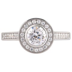 TJD GIA Certified 1.00 Carat Diamond 18 Karat White Gold Halo Engagement Ring