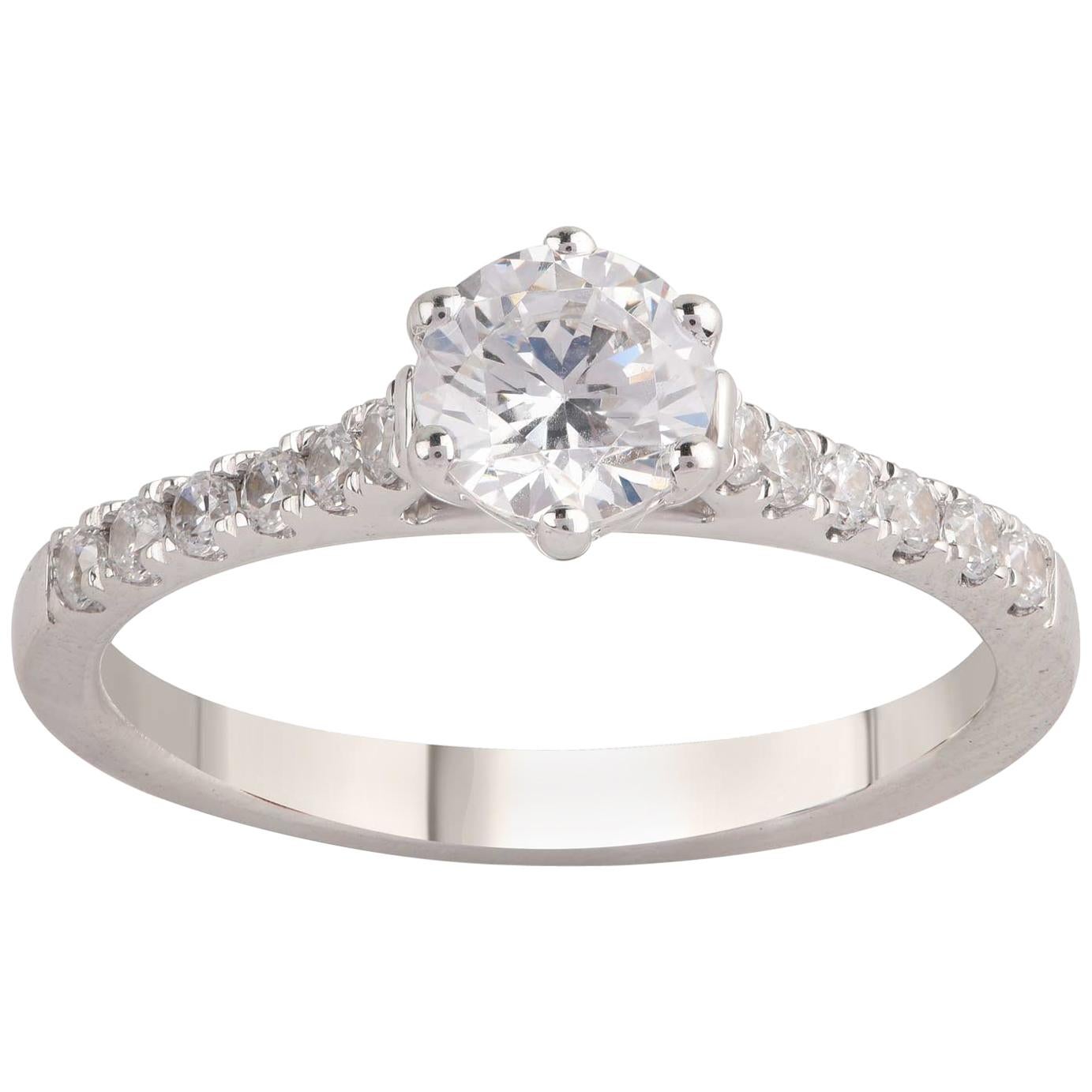TJD GIA Certified 1 Carat Diamond 18 Karat White Gold Classic Engagement Ring For Sale