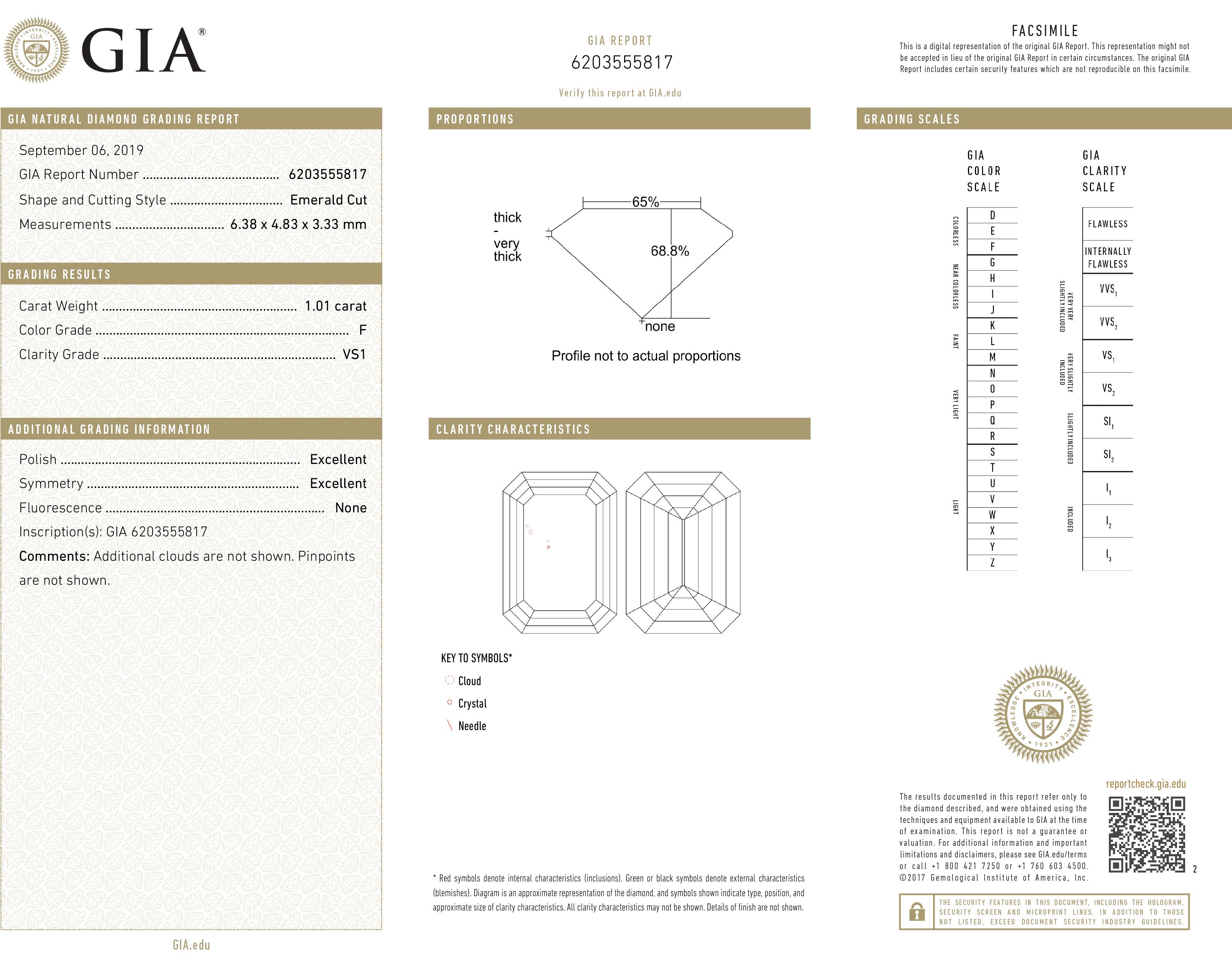 TJD Diamant brut certifié GIA de 1,01 carat taille émeraude, couleur F, pureté VS1 Neuf - En vente à New York, NY