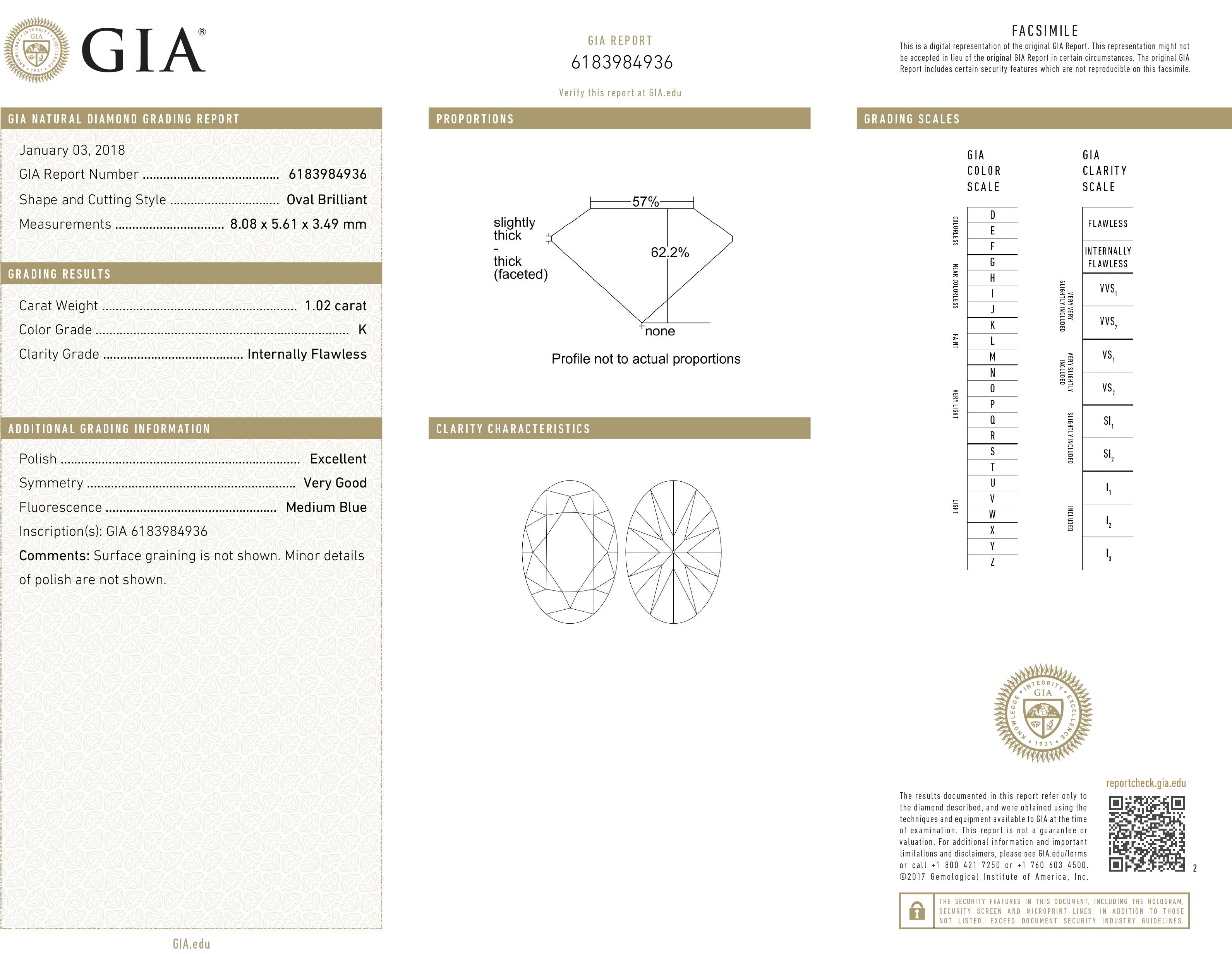 TJD GIA Certified 1,02 Carat Oval Brilliant Cut Loose Diamond Colore K IF Chiarezza In condizioni Nuovo in vendita a New York, NY