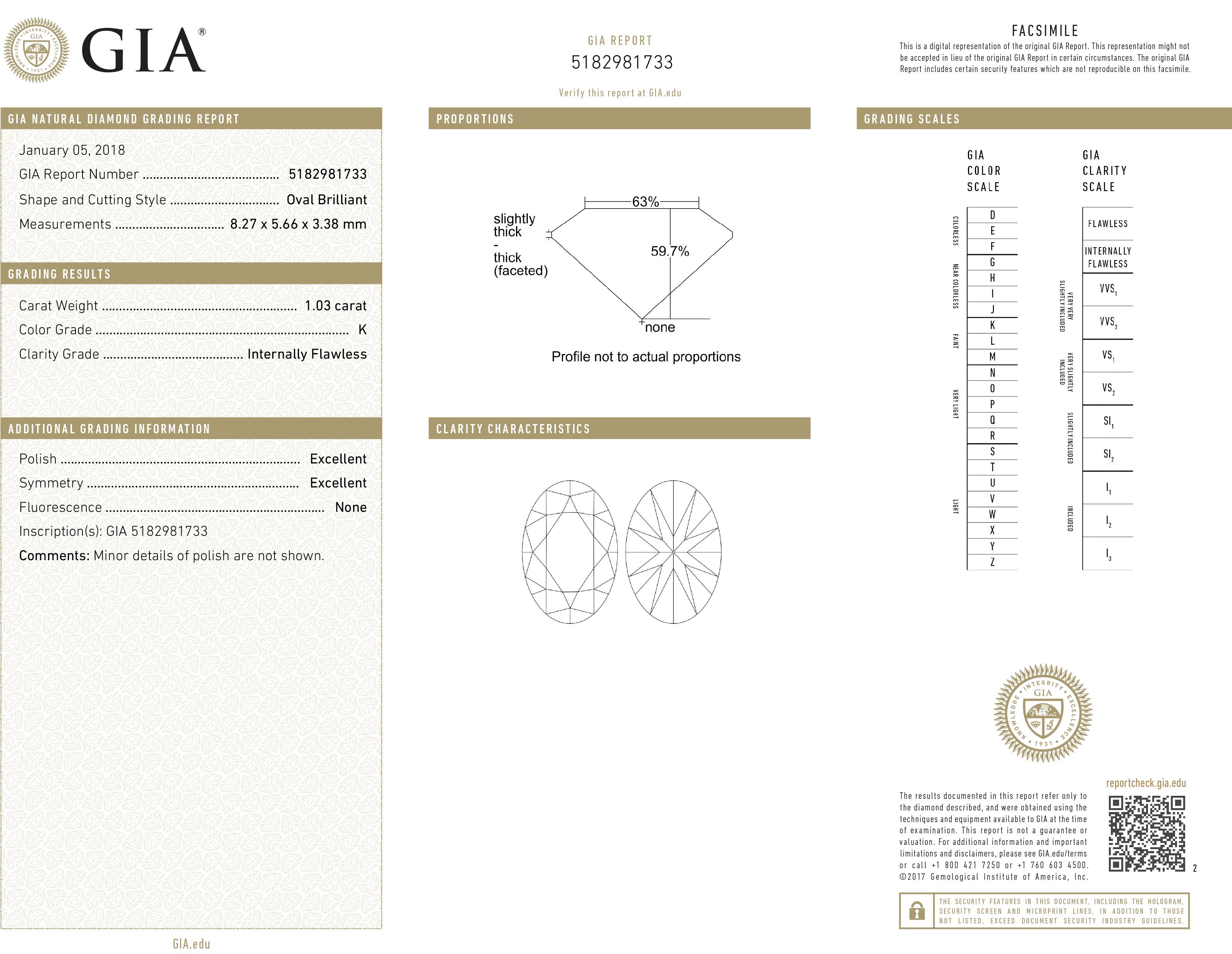 TJD GIA Certified 1,03 Carat Oval Brilliant Cut Loose Diamond Colore K IF Chiarezza In condizioni Nuovo in vendita a New York, NY