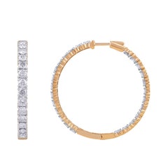 TJD IGI Certified 10 Carat Inside Outside Diamond Hoop Earrings 14K Yellow Gold