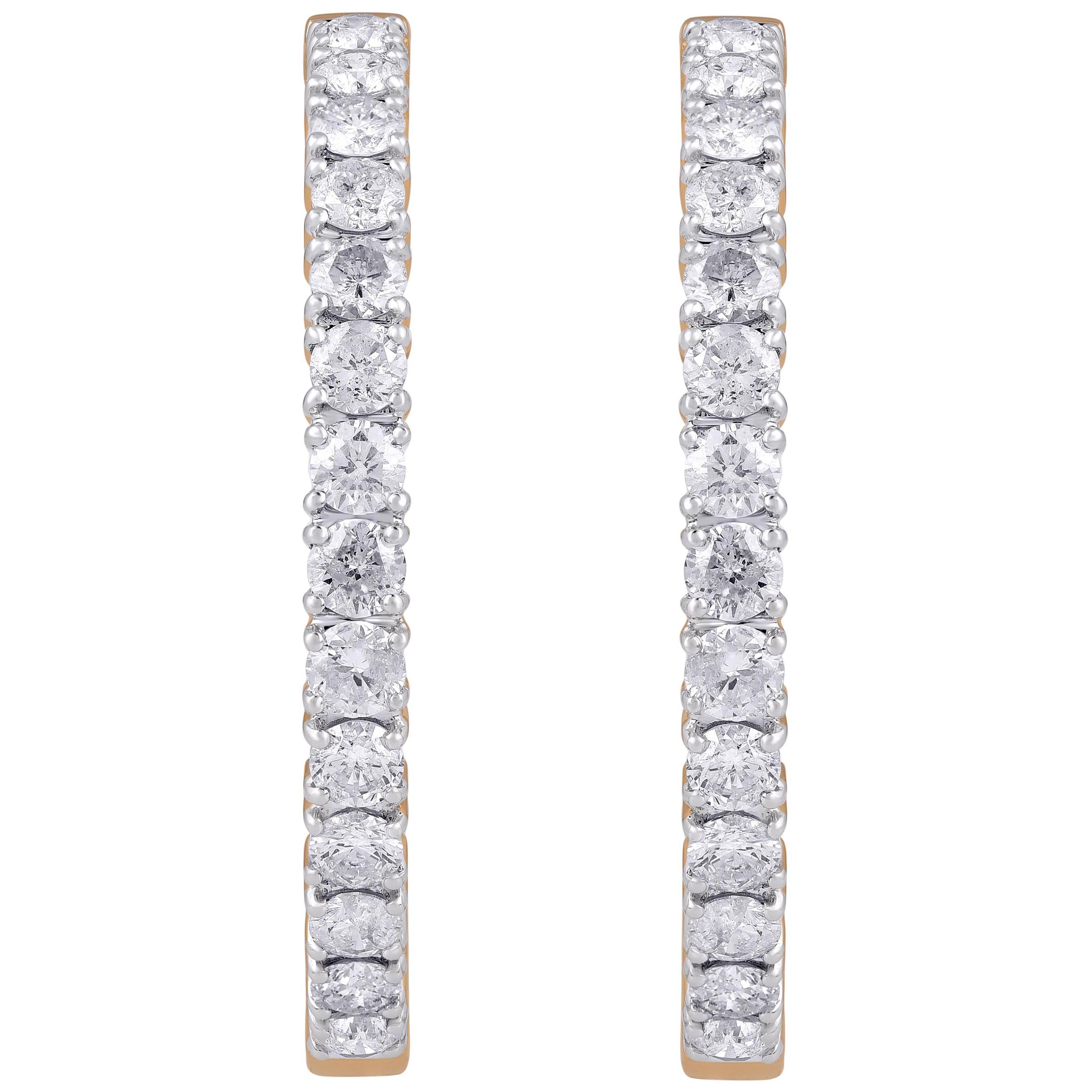 Contemporary TJD IGI Certified 10 Carat Inside Outside Diamond Hoop Earrings 14K Yellow Gold For Sale