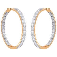 TJD IGI Certified 10 Carat Inside Outside Diamond Hoop Earrings 14K Yellow Gold