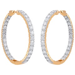 TJD IGI Certified 10 Carat Inside Outside Diamond Hoop Earrings 14K Yellow Gold