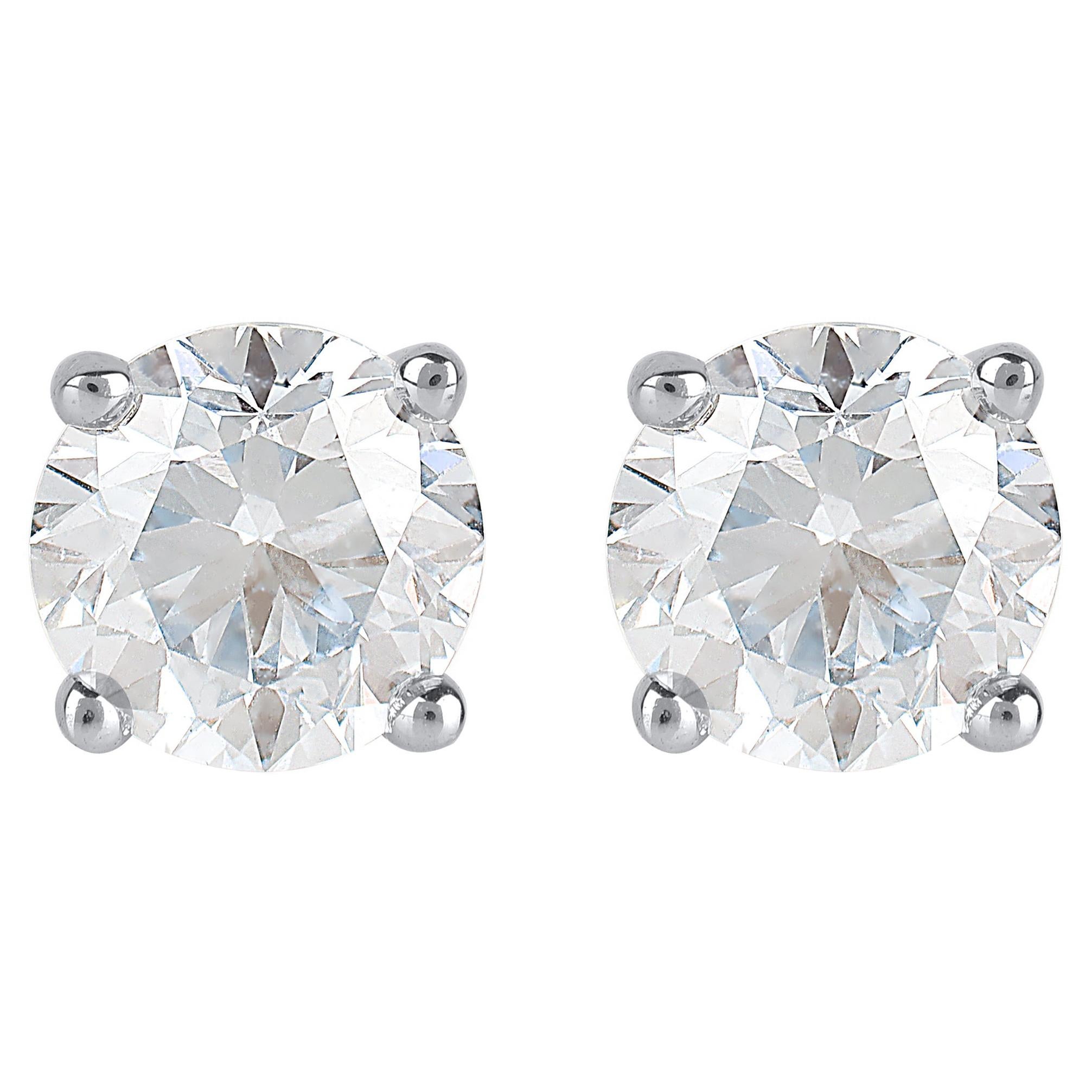 TJD IGI Certified 1.50 Ct Diamond 4 Prong Solitaire Stud Earrings 14K White Gold For Sale