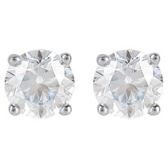 Clous d'oreilles solitaires à 4 griffes en or blanc 14 carats avec diamants 1,50 carat certifiés TJD IGI