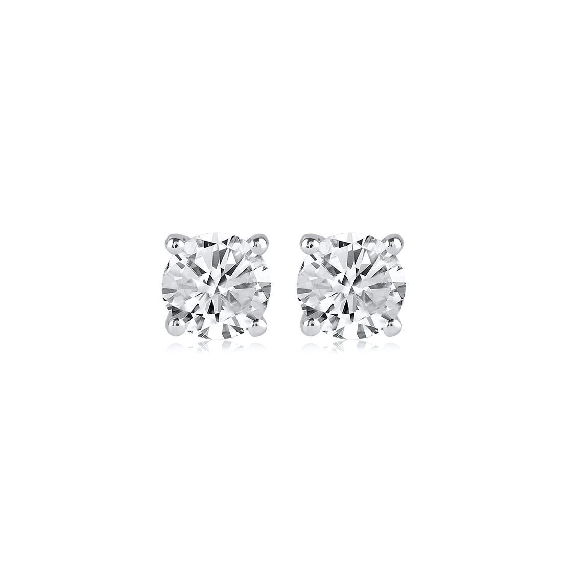 Contemporary TJD IGI Certified 2.0 CT Diamond 4 Prong Solitaire Stud Earrings 18K White Gold For Sale
