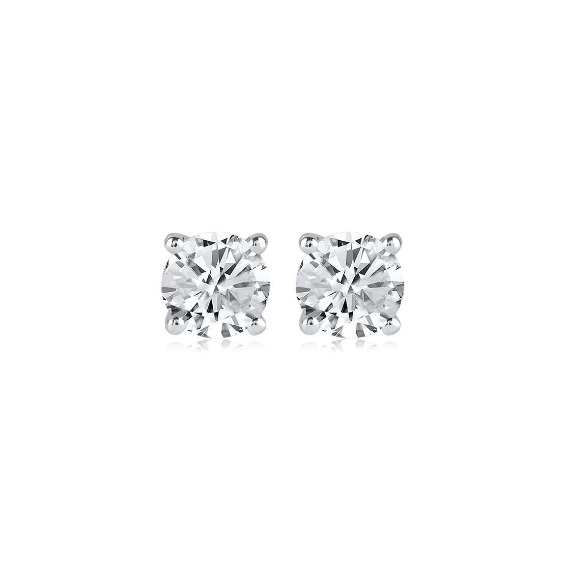 Contemporary TJD IGI Certified 2.00 CT Diamond 4 Prong Solitaire Stud Earrings 18K White Gold For Sale