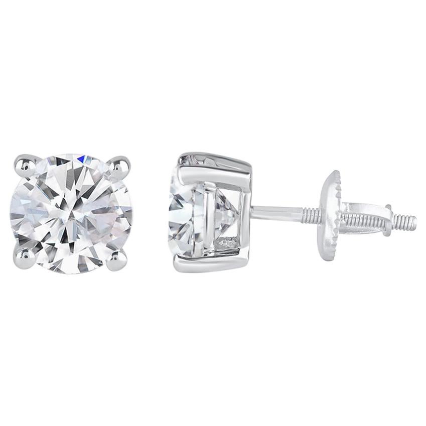 TJD IGI Certified 2.00 CT Diamond 4 Prong Solitaire Stud Earrings 18K White Gold For Sale