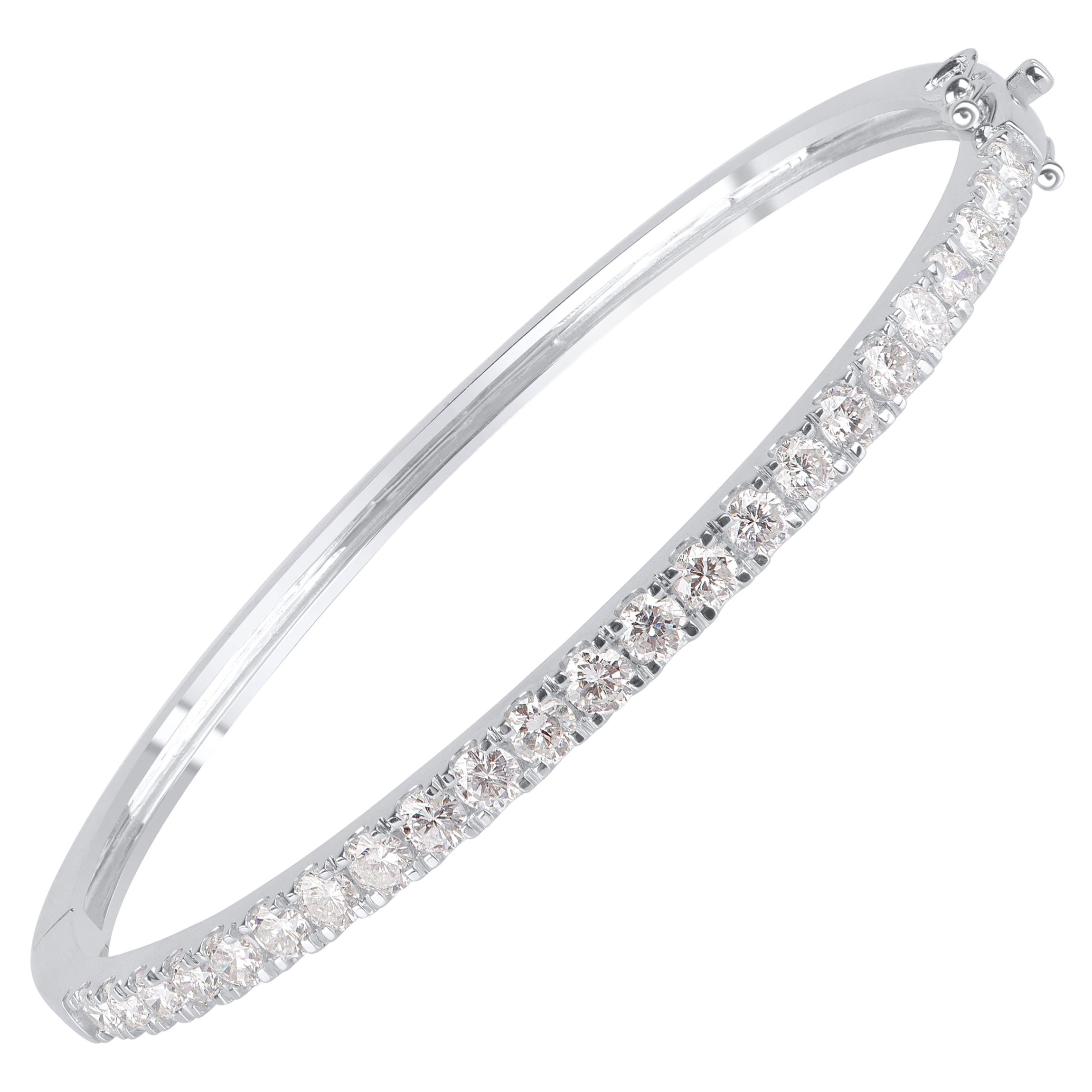 TJD IGI Certified 3 Carat Diamond 10 Karat White Gold Classic Designer Bangle